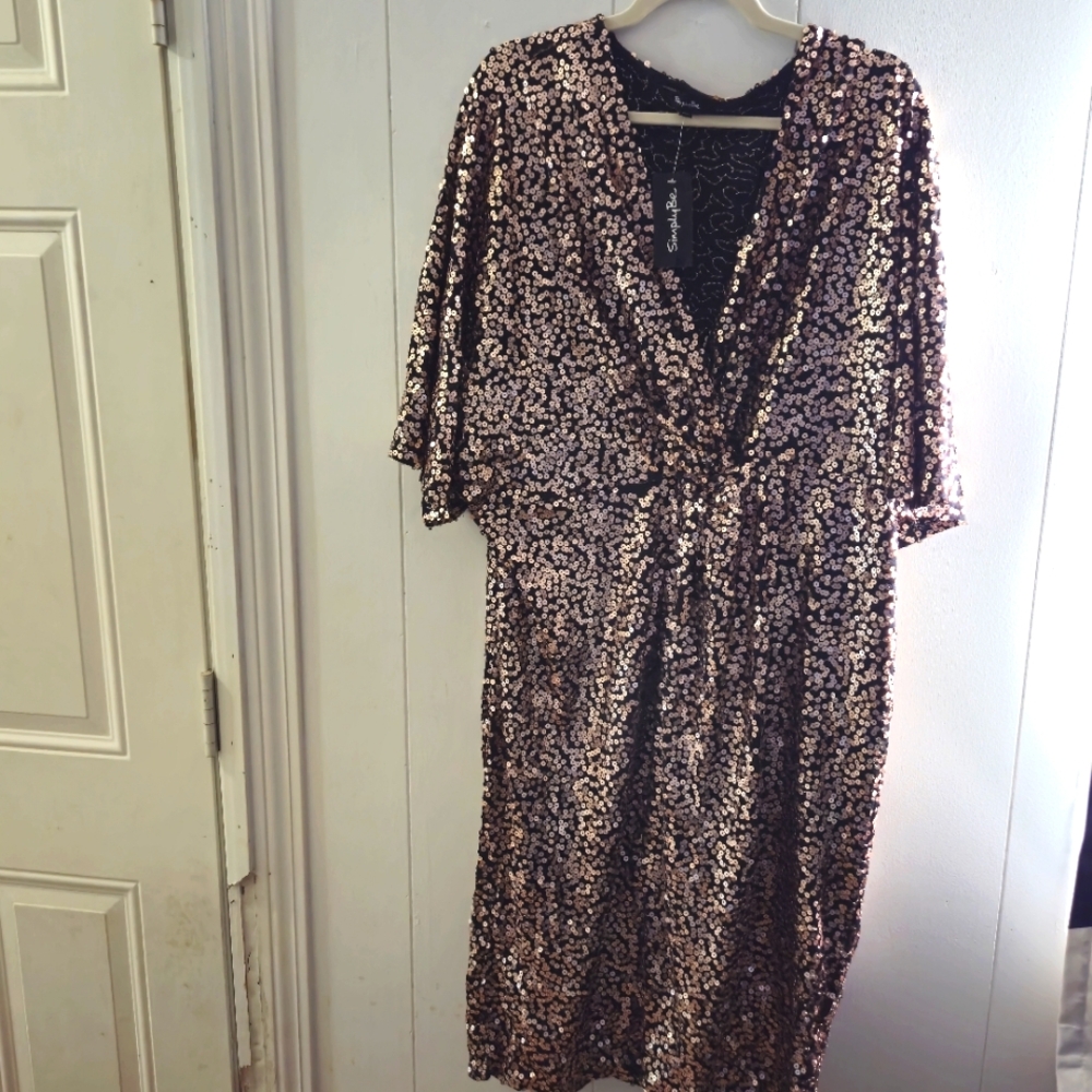 SimplyBe Black with Rose Gold Seqin Dress Sz 24 NWT
